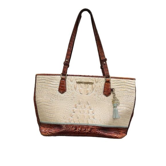 Brahmin Mini Asher Shoulder Bag Brown/ Ivory/ Blue